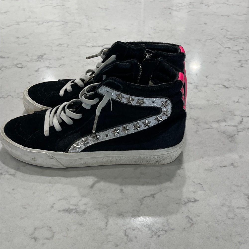 Vintage Havana Black and Pink High-Top Sneakers